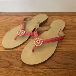 Jack Rogers Sandals Ali Braided‎ Pink Gold Leather Dress Thongs 8M